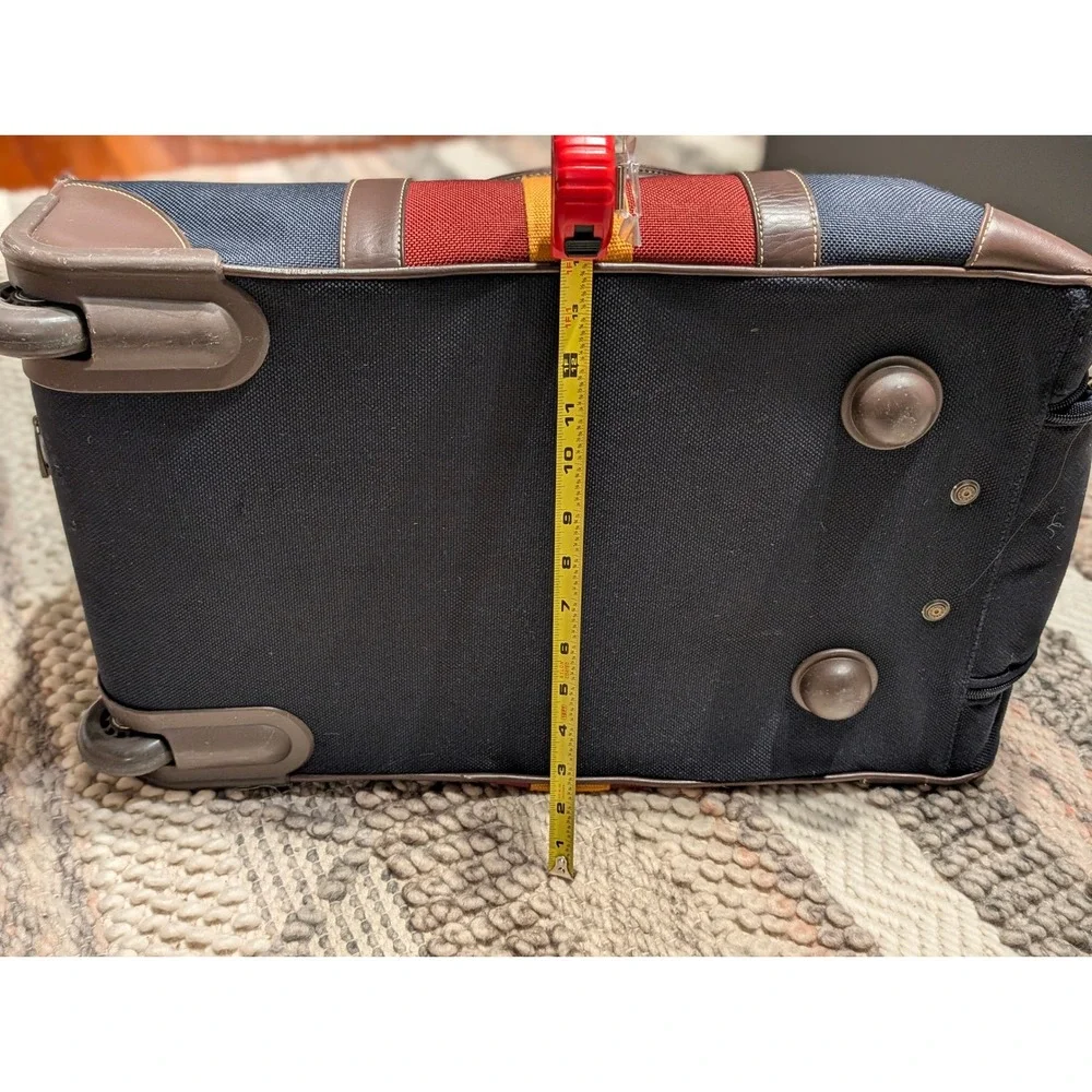VTG Tommy Hilfiger Rolling Duffle Navy Red Yellow Stripe Canvas carry on READ